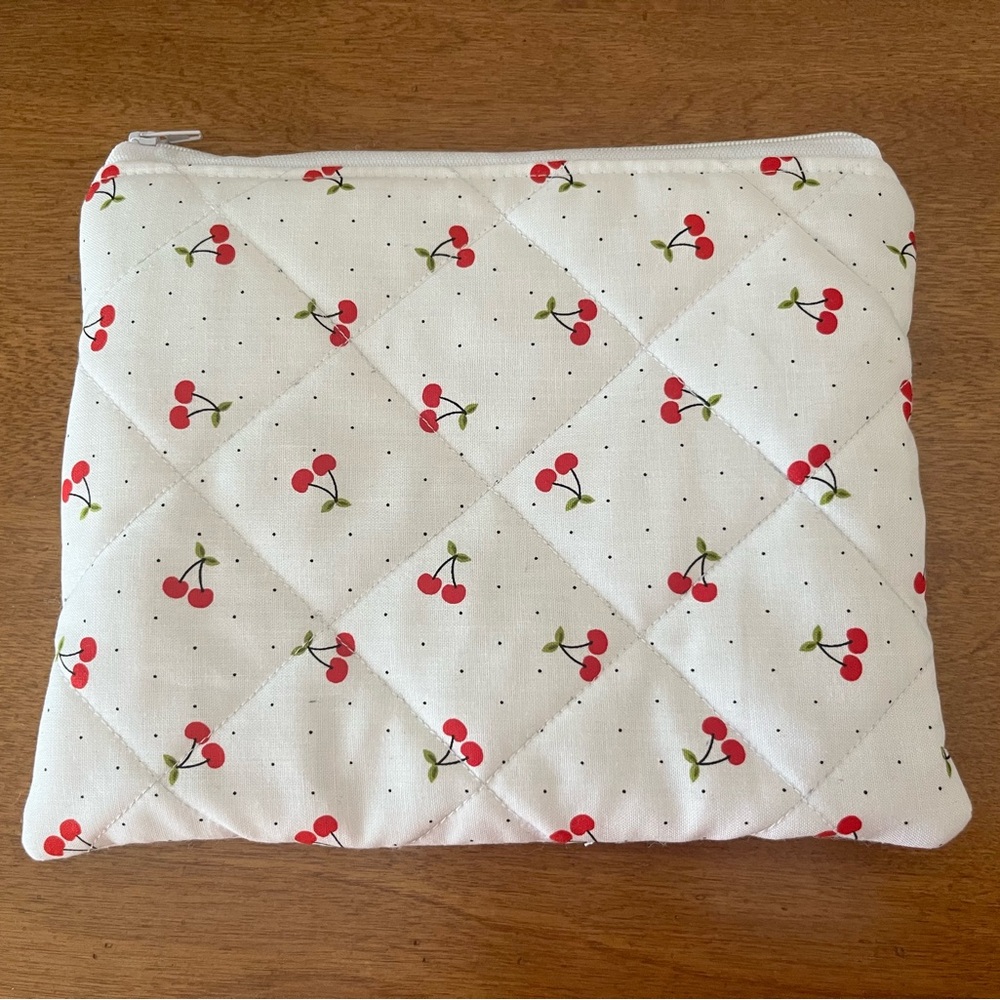 Cherry Print Quilted Pouch